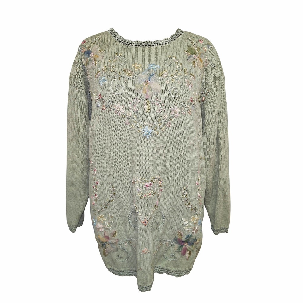 Vintage Sweater Colleens Collectables Floral Embroidery Granny Cottagecore Large